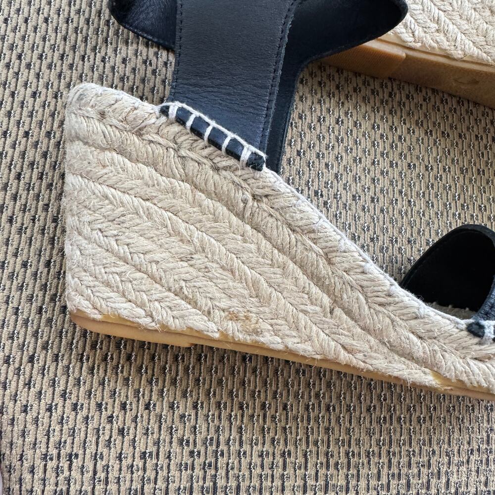 Vince Black Leather Espadrille Wedge Sandals Size 6 - Picture 9 of 13